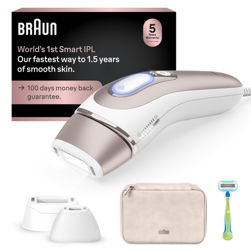 Braun Skin i·expert Smart IPL: At Home Alternative to Laser Hair Removal with 3 Caps and Leather Pouch, PL7243